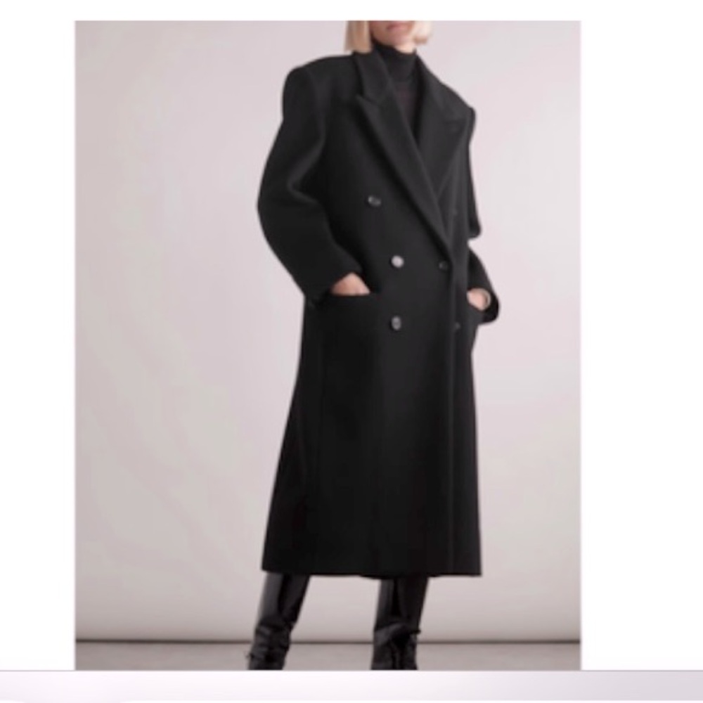 Scaasi Women’s Vintage Wool Double Breasted Long Black Dress Pea Trench Coat 10
